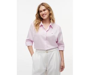 Hemdbluse TOMMY HILFIGER CURVE "CRV ESS POPLIN REGULAR SHIRT", Damen, Gr. 52, lila powder, Web, Obermaterial: 97% Baumwolle, 3% Elasthan, unifarben, oversize hüftbedeckend, Ärmel mit Ärmelschlitz 2-Kn