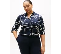 Hemdbluse TOMMY HILFIGER CURVE "CRV VIS TWILL BUTTON UP SHIRT", Damen, Gr. 52, flag feathers navy large, Web, Obermaterial: 100% Viskose, bedruckt, regular fit normal, Manschette, Blusen Hemdbluse, in