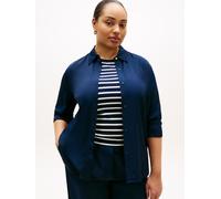 Hemdbluse TOMMY HILFIGER CURVE "CRV VIS TWILL BUTTON UP SHIRT", Damen, Gr. 54, schwarz night navy, Web, Obermaterial: 100% Viskose, bedruckt, regular fit normal, Manschette, Blusen Hemdbluse, in große
