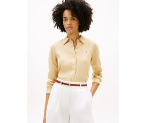 Hemdbluse TOMMY HILFIGER "ESS LINEN RELAXED SHIRT", Damen, Gr. 42, harvest wheat, Web, Obermaterial: 100% Leinen, unifarben, relaxed fit hüftlang, 1-Knopf-Manschette, Blusen Hemdbluse, mit Logosticker