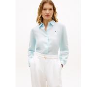 Hemdbluse TOMMY HILFIGER "ESS LINEN RELAXED SHIRT", Damen, Gr. 42, keepsake blau, Web, Obermaterial: 100% Leinen, unifarben, relaxed fit hüftlang, 1-Knopf-Manschette, Blusen Hemdbluse, mit Logosticker