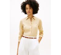 Hemdbluse TOMMY HILFIGER "ESS LINEN RELAXED SHIRT", Damen, Gr. 44, beige (harvest wheat), Web, Obermaterial: 100% Leinen, unifarben, relaxed fit hüftlang, 1-Knopf-Manschette, Blusen Hemdbluse, mit Log
