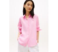 Hemdbluse TOMMY HILFIGER "ESS LINEN RELAXED SHIRT", Damen, Gr. 44, rose petal, Web, Obermaterial: 100% Leinen, unifarben, relaxed fit hüftlang, 1-Knopf-Manschette, Blusen Hemdbluse, mit Logostickerei,