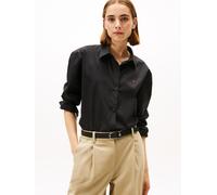 Hemdbluse TOMMY HILFIGER "ESS POPLIN EASY FIT SHIRT", Damen, Gr. 38, schwarz, Popeline, Obermaterial: 100% Baumwolle, unifarben, normal hüftbedeckend, Ärmel mit Ärmelschlitz 1-Knopf-Manschette, Blusen
