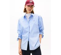 Hemdbluse TOMMY HILFIGER "ESS POPLIN EASY FIT SHIRT", Damen, Gr. 40, blau (sile stp, vessel blau), Popeline, Obermaterial: 100% Baumwolle, gestreift, normal hüftbedeckend, Ärmel mit Ärmelschlitz 1-Kno