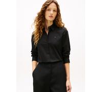 Hemdbluse TOMMY HILFIGER "ESS POPLIN REGULAR SHIRT", Damen, Gr. 34, schwarz, Web, Obermaterial: 97% Baumwolle, 3% Elasthan, unifarben, regular fit Po-bedeckend, 1-Knopf-Manschette mit Schlitz, Blusen