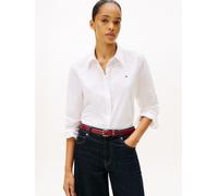Hemdbluse TOMMY HILFIGER "ESS POPLIN REGULAR SHIRT", Damen, Gr. 44, weiß (th optic weiß), Web, Obermaterial: 97% Baumwolle, 3% Elasthan, unifarben, regular fit Po-bedeckend, 1-Knopf-Manschette mit Sch