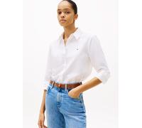 Hemdbluse TOMMY HILFIGER "OXFORD RELAXED FIT SHIRT mit Hemdblusenkragen und Stickerei", Damen, Gr. 34, weiß (optic weiß), Web, Obermaterial: 100% Baumwolle, unifarben, relaxed fit hüftlang, Ärmel mit