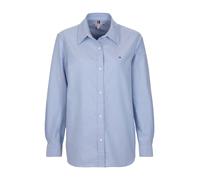 Hemdbluse TOMMY HILFIGER "OXFORD RELAXED FIT SHIRT mit Hemdblusenkragen und Stickerei", Damen, Gr. 44, blau (mid blau), Web, Obermaterial: 100% Baumwolle, unifarben, relaxed fit hüftlang, Ärmel mit Är