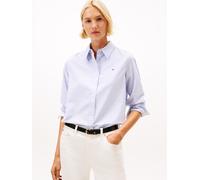 Hemdbluse TOMMY HILFIGER "OXFORD RELAXED FIT SHIRT mit Hemdblusenkragen und Stickerei", Damen, Gr. 44, blau (classic ithaka stp breezy blau), Web, Obermaterial: 100% Baumwolle, gestreift, relaxed fit