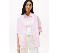 Hemdbluse TOMMY HILFIGER "OXFORD RELAXED FIT SHIRT mit Hemdblusenkragen und Stickerei", Damen, Gr. 46, classic ithaca stp, mid pink, Web, Obermaterial: 100% Baumwolle, gestreift, relaxed fit hüftlang,
