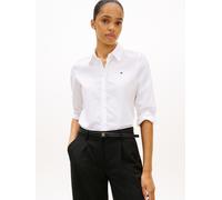 Hemdbluse TOMMY HILFIGER "STRETCH REGULAR LS SHIRT", Damen, Gr. 46, weiß (th optic weiß), Web, Obermaterial: 97% Baumwolle, 3% Elasthan, unifarben, casual, regular fit normal, Langarm Manschette, Blus