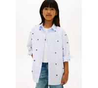 Hemdbluse TOMMY HILFIGER "STRIPED STAR SHIRT LONG SLEEVE", Mädchen, Gr. 12 (152), blau (sweet blau stripes), Popeline, Obermaterial: 100% Baumwolle, bestickt, gestreift, regular fit hüftbedeckend, 1-K