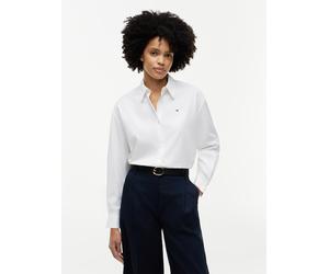 Hemdbluse TOMMY HILFIGER "SUMMER POPLIN LS BOXY SHIRT", Damen, Gr. 38, weiß (th optic weiß), Web, Obermaterial: 100% Baumwolle, unifarben, regular fit normal, Rundhals, eingesetzt, Blusen Hemdbluse, B