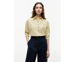 Hemdbluse TOMMY HILFIGER "SUMMER POPLIN LS BOXY SHIRT", Damen, Gr. 42, liquorice stp citronella, Web, Obermaterial: 100% Baumwolle, gestreift, regular fit normal, Rundhals, eingesetzt, Blusen Hemdblus