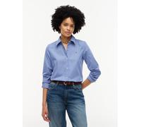 Hemdbluse TOMMY HILFIGER "SUMMER POPLIN REGULAR SHIRT", Damen, Gr. 40, new york blau stripe, Popeline, Obermaterial: 100% Baumwolle, gestreift, regular fit normal, Rundhals, eingesetzt gerader Abschlu
