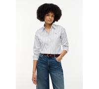 Hemdbluse TOMMY HILFIGER "SUMMER POPLIN REGULAR SHIRT", Damen, Gr. 44, flag print ecru, sky blau, Popeline, Obermaterial: 100% Baumwolle, gestreift, regular fit normal, Rundhals, eingesetzt gerader Ab