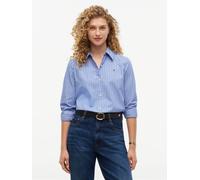 Hemdbluse TOMMY HILFIGER "SUMMER POPLIN REGULAR SHIRT", Damen, Gr. 46, new york blau stripe, Popeline, Obermaterial: 100% Baumwolle, gestreift, regular fit normal, Rundhals, eingesetzt gerader Abschlu