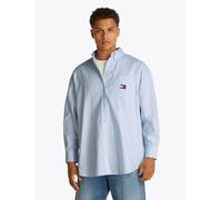 Hemdbluse TOMMY JEANS CURVE "TJW OVS BADGE OXFORD SHIRT EXT", Damen, Gr. XL (42), blau (sweet blau, stripe), Web, Obermaterial: 100% Baumwolle, unifarben, oversize, Blusen Hemdbluse, in Großen Größen,