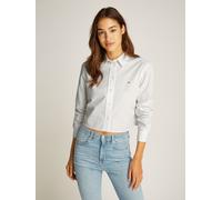 Hemdbluse TOMMY JEANS "TJW CRP RLX POPLIN SHIRT", Damen, Gr. XL (42), beige (ecru), Popeline, Obermaterial: 100% Baumwolle, unifarben, relaxed fit extrakurz, 1-Knopf-Manschette, Blusen Hemdbluse, in v