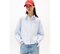 Hemdbluse TOMMY JEANS "TJW REG CROP STRIPE POPLIN SHIRT", Damen, Gr. XL (42), light powdery blau, stripe, Web, Obermaterial: 100% Baumwolle, gestreift, Blusen Hemdbluse (55244144-XL)