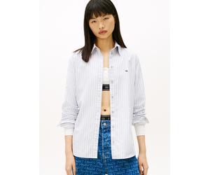 Hemdbluse TOMMY JEANS "TJW REG OXFORD SHIRT", Damen, Gr. XXS (32), periwinkle dusk, stripe, Web, Obermaterial: 100% Baumwolle, gestreift, regular fit hüftlang, Ärmel mit Ärmelschlitz 1-Knopf-Manschett