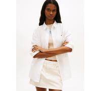 Hemdbluse TOMMY JEANS "TJW RLX LINEN SHIRT", Damen, Gr. S (36), ecru, Leinenmischung, Obermaterial: 55% Leinen, 27% Baumwolle, 18% Viskose, unifarben, relaxed fit hüftbedeckend, 1-Knopf-Manschette mit