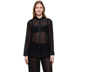 Hemdbluse TRIUMPH "A Weekend to Remember Shirt", Damen, Gr. 40, schwarz, Chiffon, Obermaterial: 100% Polyester, hüftbedeckend, ohne Ausschnitt, Blusen Hemdbluse, transparenter Look (47170953-40) schwa