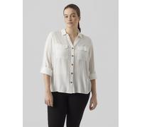 Hemdbluse VERO MODA CURVE "VMBUMPY L/S SHIRT NEW CURVE GA NOOS", Damen, Gr. 44, weiß (snow weiß), Web, Obermaterial: 100% Viskose, unifarben, regular fit hüftbedeckend, V-Ausschnitt, Blusen Hemdbluse
