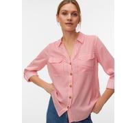 Hemdbluse VERO MODA "VMBUMPY L/S SHIRT NEW WVN GA NOOS", Damen, Gr. L, coral paradise stripes:snow weiß, Web, Obermaterial: 100% Viskose, gestreift, regular fit Po-bedeckend, V-Ausschnitt, mit Riegel