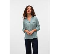 Hemdbluse VERO MODA "VMBUMPY L/S SHIRT NEW WVN GA NOOS", Damen, Gr. L, grau (gray mist), Web, Obermaterial: 100% Viskose, unifarben, regular fit Po-bedeckend, V-Ausschnitt, mit Riegel Manschette, Blus