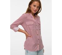 Hemdbluse VERO MODA "VMBUMPY L/S SHIRT NEW WVN GA NOOS", Damen, Gr. M, karanda rot stripes:snow weiß, Web, Obermaterial: 100% Viskose, gestreift, modisch, regular fit Po-bedeckend, V-Ausschnitt, Langa