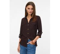 Hemdbluse VERO MODA "VMBUMPY L/S SHIRT NEW WVN GA NOOS", Damen, Gr. S, braun (chocolate torte), Web, Obermaterial: 100% Viskose, unifarben, regular fit Po-bedeckend, V-Ausschnitt, mit Riegel Manschett