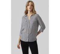 Hemdbluse VERO MODA "VMBUMPY L/S SHIRT NEW WVN GA NOOS", Damen, Gr. S, weiß (snow weiß stripes), Web, Obermaterial: 100% Viskose, gestreift, regular fit Po-bedeckend, V-Ausschnitt, mit Riegel Manschet