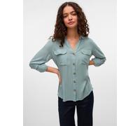 Hemdbluse VERO MODA "VMBUMPY L/S SHIRT NEW WVN GA NOOS", Damen, Gr. XL, grau (gray mist), Web, Obermaterial: 100% Viskose, unifarben, regular fit Po-bedeckend, V-Ausschnitt, mit Riegel Manschette, Blu