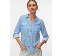 Hemdbluse VERO MODA "VMBUMPY L/S SHIRT NEW WVN GA NOOS", Damen, Gr. XL, nebulas blau stripes:snow weiß, Web, Obermaterial: 100% Viskose, gestreift, regular fit Po-bedeckend, V-Ausschnitt, mit Riegel M