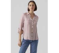 Hemdbluse VERO MODA "VMBUMPY L/S SHIRT NEW WVN GA NOOS", Damen, Gr. XL, rosa (snow weiß rose stripes), Web, Obermaterial: 100% Viskose, gestreift, regular fit Po-bedeckend, V-Ausschnitt, mit Riegel Ma