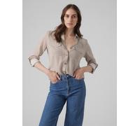 Hemdbluse VERO MODA "VMBUMPY L/S SHIRT NEW WVN GA NOOS", Damen, Gr. XS, braun (braun lentil stripes:snow weiß), Web, Obermaterial: 100% Viskose, gestreift, regular fit Po-bedeckend, V-Ausschnitt, mit