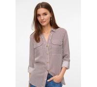 Hemdbluse VERO MODA "VMBUMPY L/S SHIRT NEW WVN GA NOOS", Damen, Gr. XS, weiß (winetasting stripes:snow weiß), Web, Obermaterial: 100% Viskose, gestreift, regular fit Po-bedeckend, V-Ausschnitt, mit Ri