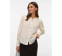 Hemdbluse VERO MODA "VMISELLE L/S SHIRT WVN BTQ", Damen, Gr. M, birch, Web, Obermaterial: 80% Viskose, 20% Nylon, unifarben, regular fit normal, Blusen Hemdbluse, lange Bündchen, Ton-in Ton Streifenmu