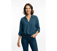 Hemdbluse VERO MODA "VMIZZY LS DETAIL SHIRT WVN BTQ GA", Damen, Gr. M, blau (schwarz denim), Obermaterial: 100% Polyester, unifarben, regular fit, Blusen Hemdbluse, mit geknoteter Front (86480858-M) s