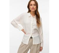Hemdbluse VERO MODA "VMKAJA LS SHIRT WVN", Damen, Gr. XL, snow weiß, Obermaterial: 83% Viskose, 17% Nylon, unifarben, regular fit, Blusen Hemdbluse, mit Streifen (55315358-XL) snow weiß