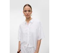 Hemdbluse VERO MODA "VMLINN LINEN 2/4 SHORT SHIRT WVN NOOS", Damen, Gr. XS, weiß (snow weiß), Web, Obermaterial: 55% Leinen, 45% Viskose, unifarben, regular fit, Blusen Hemdbluse (16415041-XS) snow we