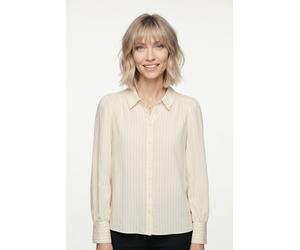 Hemdbluse VERO MODA "VMMILLIE LS SHIRT WVN GA", Damen, Gr. M, beige (birch stripes:schwarz), Obermaterial: 80% Viskose, 20% Nylon, gestreift, regular fit normal, Rundhals, Blusen Hemdbluse, mit Streif
