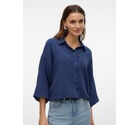 Hemdbluse VERO MODA "VMNATALI CROP SHIRT WVN NOOS", Damen, Gr. L, blau (navy blazer), Web, Obermaterial: 100% Baumwolle, unifarben, regular fit kurz, weit, Blusen Hemdbluse (31124318-L) navy blazer