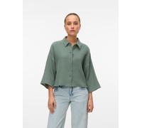 Hemdbluse VERO MODA "VMNATALI CROP SHIRT WVN NOOS", Damen, Gr. S, laurel wreath, Web, Obermaterial: 100% Baumwolle, unifarben, regular fit kurz, weit, Blusen Hemdbluse, Baumwolle, loose fit (48693560-