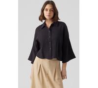 Hemdbluse VERO MODA "VMNATALI CROP SHIRT WVN NOOS", Damen, Gr. S, schwarz, Web, Obermaterial: 100% Baumwolle, unifarben, regular fit kurz, weit, Blusen Hemdbluse (96188556-S) schwarz