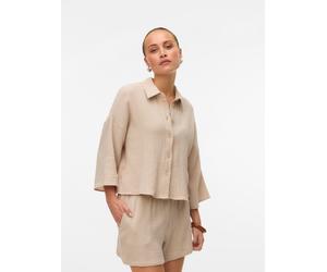 Hemdbluse VERO MODA "VMNATALI CROP SHIRT WVN NOOS", Damen, Gr. XL, silber (silber lining), Web, Obermaterial: 100% Baumwolle, unifarben, regular fit kurz, weit, Blusen Hemdbluse, Baumwolle, loose fit 