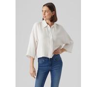 Hemdbluse VERO MODA "VMNATALI CROP SHIRT WVN NOOS", Damen, Gr. XL, weiß (snow weiß), Web, Obermaterial: 100% Baumwolle, unifarben, regular fit kurz, weit, Blusen Hemdbluse (42336369-XL) snow weiß