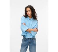 Hemdbluse VERO MODA "VMNATALI CROP SHIRT WVN NOOS", Damen, Gr. XS, blau (airy blau), Web, Obermaterial: 100% Baumwolle, unifarben, regular fit kurz, weit, Blusen Hemdbluse, Baumwolle, loose fit (48862